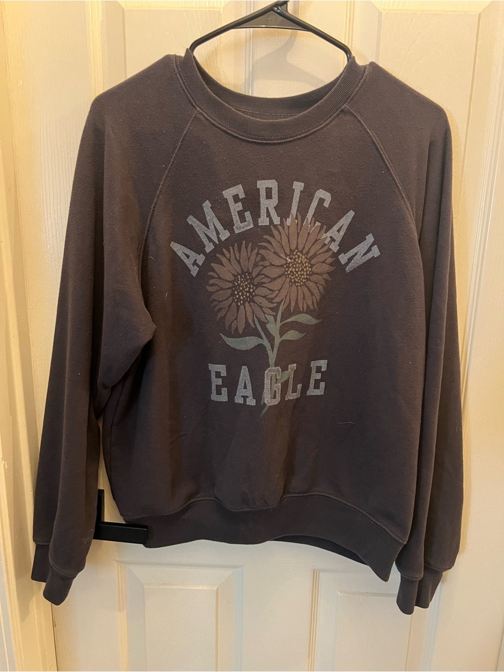 American Eagle Outfitters Brown Crewneck Sweatshirt with Floral Graphic